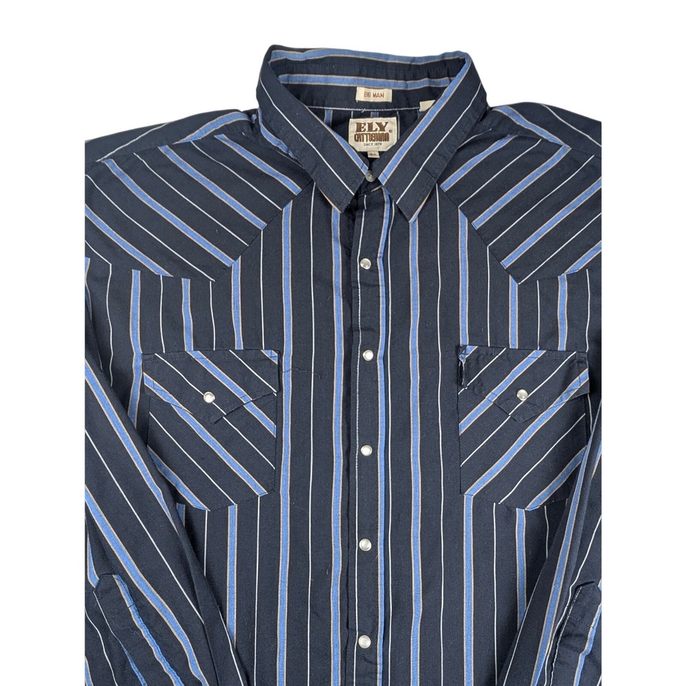Ely Cattleman Shirt Big Man Men's Long Sleeve Western Stripe Pearl Snap Size 3X‎
